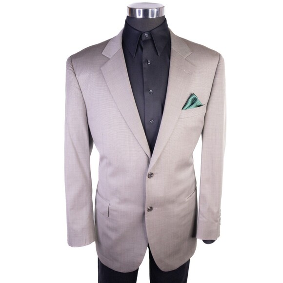 Jos. A. Bank Suit Coat Jacket Blazer Sz 44R Solid Beige Wool Two Button EUC - Picture 2 of 13